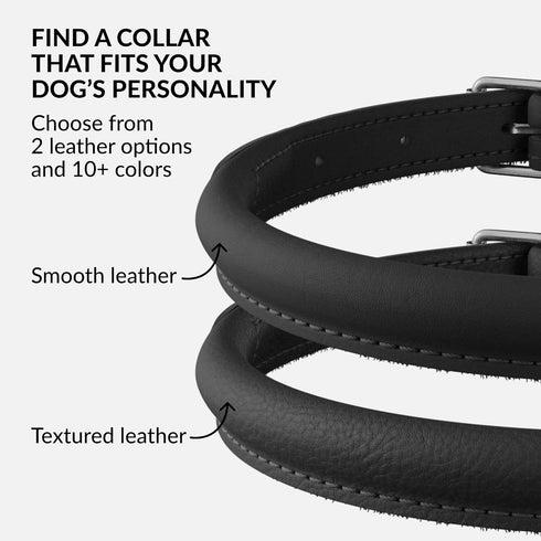 CollarDirect Rolled Leather Dog Collar, Soft Padded Round Puppy Collar, Handmade Genuine Leather Collar Dog Small Large Cat Collars 13 Colors (6-7...