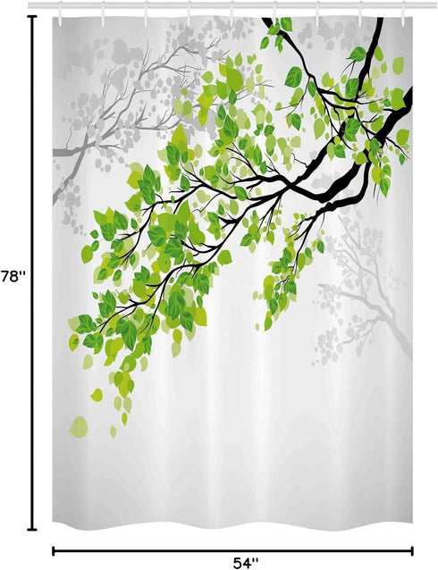 Ambesonne Nature Stall Shower Curtain, Twiggy Spring Tree Branch Refreshing Leaves Summer Peaceful Woodland Graphic, Fabric Bathroom Decor Set wit...