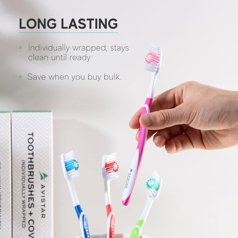 4 Pack Toothbrushes for Adults - Individually Wrapped Medium Bristle Toothbrushes with Covers - Blue - Convenient & Affordable Dental Care for Tra...