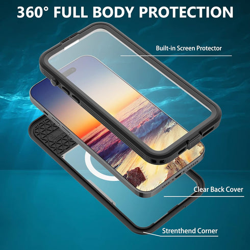 Waterproof iPhone 14 Pro Max Case - with Built in 9H Tempered Glass Screen Protector IP68 Underwater 6FT Protective Case Dropproof Dustproof Full ...