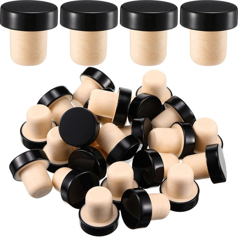 Yookeer T-shaped Stopper Cork Wine Bottle Stoppers Reusable Wine Sealing Plug for Beer Bottles DIY Craft(Black,24 Pieces)...
