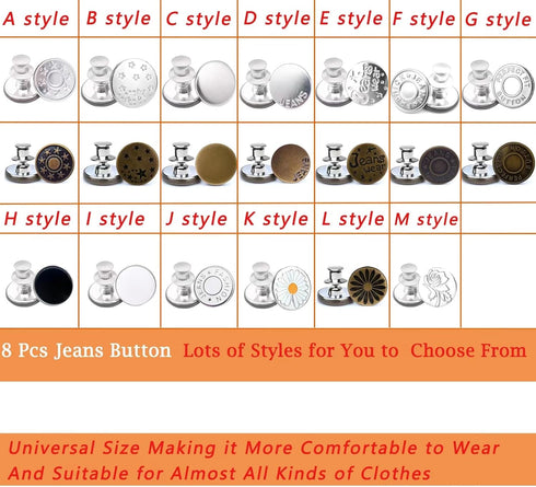 8 Pcs Button Pins for Jeans, Jean Buttons Pins for Loose Jeans, Jean Button Replacement, No Sew and No Tools Instant Needed Jean Button Pins for P...