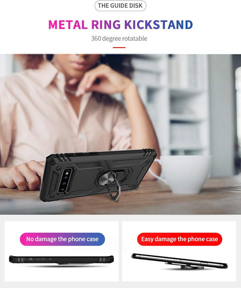 Androgate for Samsung Galaxy S10 Case with HD Screen Protectors, Military-Grade Metal Ring Holder Kickstand 15ft Drop Tested Shockproof Cover Case...