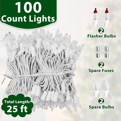 Clear Christmas Lights 25FT 100 Incandescent Bulbs Warm White Mini Lights with White Wire for Christmas Tree, Garland, Thanksgiving, Wedding, Part...
