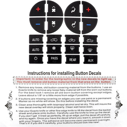 SecosAutoparts AC Panel Decals & Radio Button Repair Decal Set AC Controls AC Dash Button Sticker Repair Kit Compatible with GMC Compatible with C...