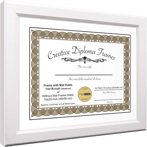 Creative Picture Frames 7x9 White Diploma Frame with White Mat Glass Easel and Installed Wall Hangers | Frame Holds 10x12 Media without Mat...