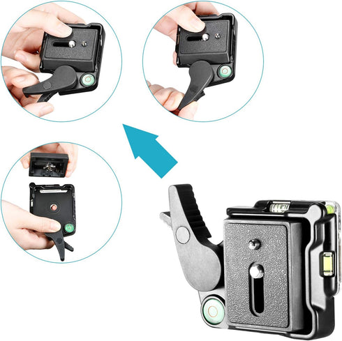 Neewer® Black Aluminum Alloy Quick Release QR Plate Adapter with 1/4"-3/8" Screw and Bubble Lever for DSLR Camera Tripod Monopod Stabilizer Ball H...