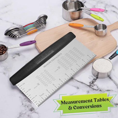 HULISEN Large Bench Scraper for Baking, 10 inch Dough Pastry Scraper with Measuring Scale, Stainless Steel Cake Scraper, Pizza Cutter, Food Choppe...