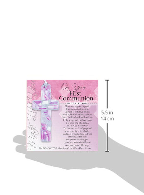 First Communion Gift for Girl - Handmade in USA Pink Mosaic Glass Cross with Sentiment...