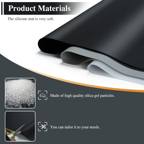 Silicone Mats, YACEYACE 2Pcs 15.7"x 11.8"x 0.03" Black Silicone Placemats, Silicone Table Mat, Silicone Mats for Kitchen Counter, Baking, Jewelry...