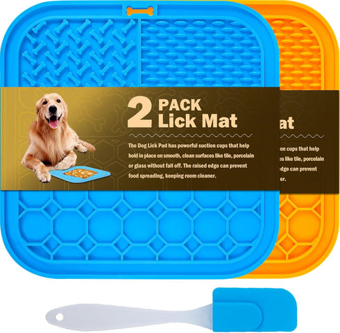 2 PCS Lick Mat for Dogs, Slow Feeder Licking Mat, Anxiety Relief Lick Pad with Suction Cups for Peanut Butter Food Treats Yogurt, Pets Bathing Gro...
