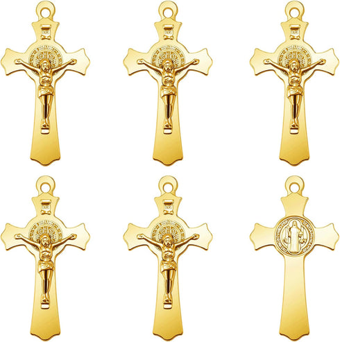 10Pcs Metal Saint Benedict Medals Cross Charm Rosary Center INRI Crucifix Pendant Beads DIY Catholic Jewelry Gifts Necklace Keychain for Men Women...