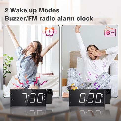 Mesqool Projection Alarm Clock with FM Radio,Large Number Display & Dimmer,USB Charger,Sleep Timer,Battery Backup,Dual Alarms,Clock Radio for Bedr...