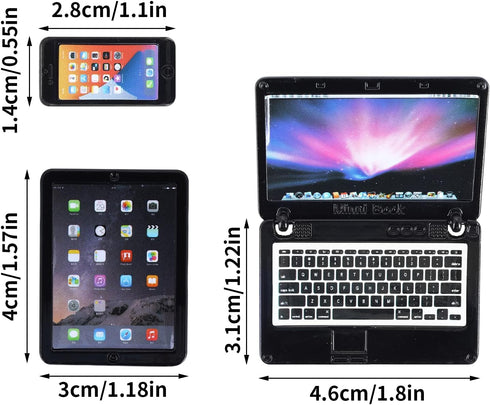 3Pcs Miniature Dollhouse Décor, 1:12 Metal Simulation Laptop Tablet Smart Phone, Mini- Dollhouse Miniatures Furniture Accessories, Doll House Mini...