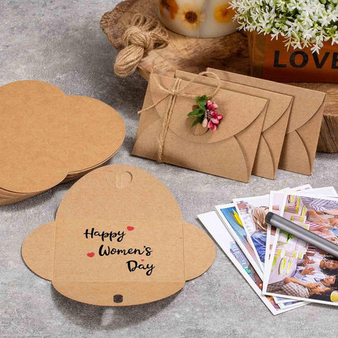 100 Pcs Premium Gift Card Envelopes, 4 x 2.8 inch Gift Card Holders, Mini Seed Envelopes, Kraft Paper Envelopes, Cute Envelopes with Heart Clasp f...