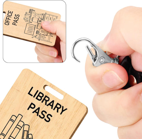 6 Pieces Hall Pass Lanyards and School Passes Set, Wooden Passes for School, Classrooms Hall, Library, Restroom, Office, Nurse, Teacher Supplies...