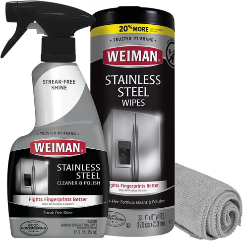 Weiman Stainless Steel Cleaner Kit - Removes Fingerprints, Residue, Water Marks, and Grease...