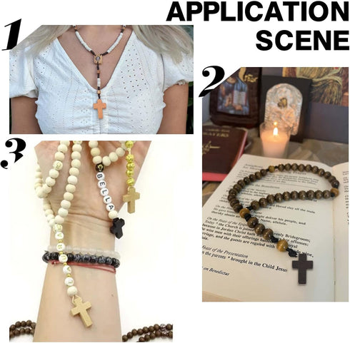 SUNNYCLUE 250Pcs Wood Cross Charms Easter Holiday Small Cross Beads Bulk Wooden Round Beads Unfinished Wood Bead 10mm Beading Keychain Making Kit ...