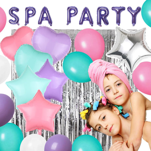 42 Pcs Spa Party Decorations Balloons Spa Theme Birthday Party Supplies Lipstick Cosmetics Balloons for Girls Spa Day Makeup Party (purple)...