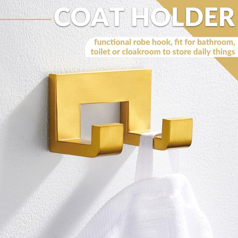 APLusee Brushed Gold Bath Robe Hook, 304 Stainless Steel Double L Shape Coat Hanger, Bathroom Home Accessories...