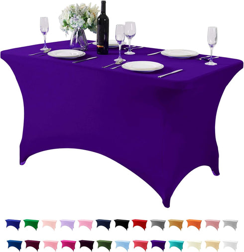 Spandex Table Cover for 4FT Table Universal Fitted Stretch Tablecloth for Party, Banquet, Wedding and Events-Purple...