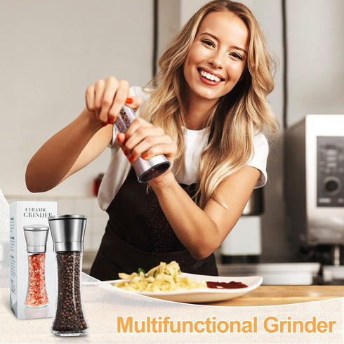 Pepper Mill Grinder Refillable,SAINSWIN Manual Salt and Pepper Grinders,Adjustable Coarseness Spice Grinder,Kitchen Gadgets Nutmeg,Herb,Black Pepp...