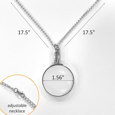 MAGDEPO 3X Magnifying Glass Pendant Necklace (Silver) Portable Magnifier 1.5" Round Lens Stylish Accessories for Women, Seniors, and Elderly Readi...
