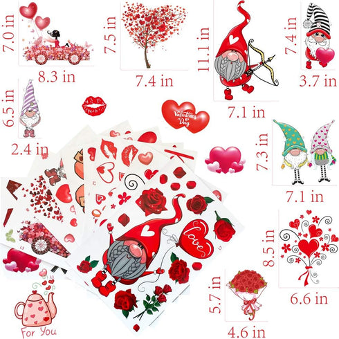 149Pcs Valentine's Day Window Clings Decorations Heart Decal Party Ornaments Supplies 9 Sheets Removable Vinyl Window Sticker Decals for Home, Val...