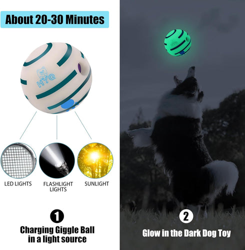 Wobble Giggle Ball for Dogs, Wiggle Glow Ball Dog Toy, Interactive Glow in The Dark Dog Toys for Small/Medium/Large Dogs, Fun Giggle Sounds When R...