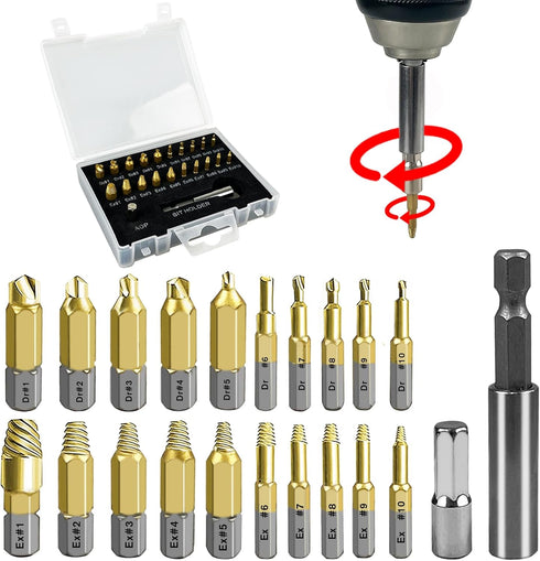 C&T 22-Piece Titanium Damaged Screw Extractor Set, Stripped Screw Extractor Kit, Magnetic Extension Bit Holder & Socket Adapter, All-Purpose HSS R...