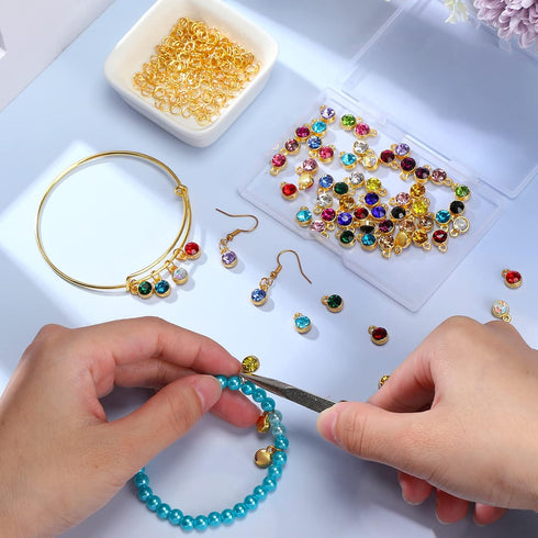 80 Pieces Crystal Birthstone Charms with 200 Jump Ring Handmade DIY Beads Pendant Mixed Color Birthstones for Jewelry Making Round Charms for Brac...