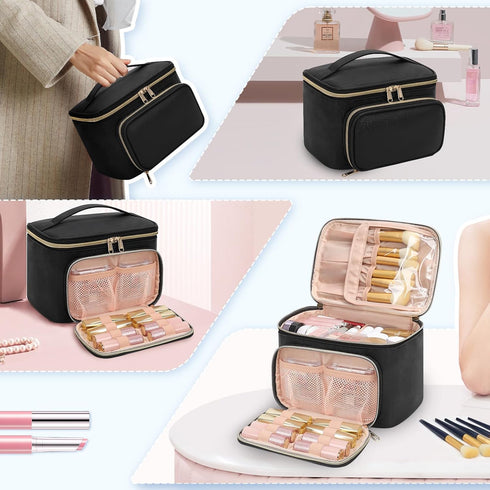 OCHEAL Makeup Bag, Multifunctional Make Travel Bag with Zipper Pouch Cute Makeup Bag Organizer for Women Girls Large Cosmetics Toiletry Brushes St...