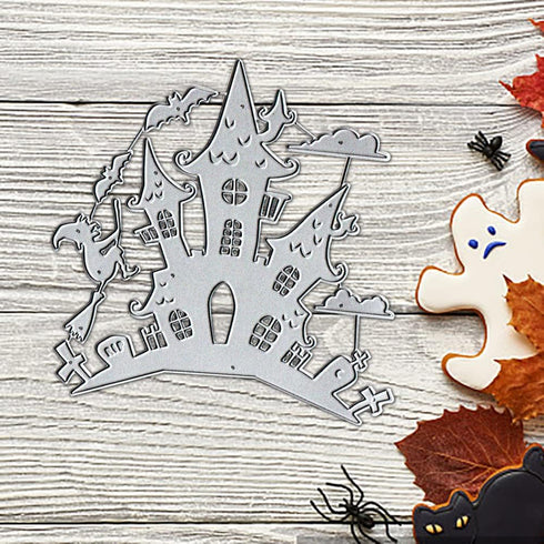 Halloween Castle Die Cuts for Card Making, Halloween Witch Bats Cutting Dies Sets House Background Dies Stencils Embossing Template for Scrapbooki...