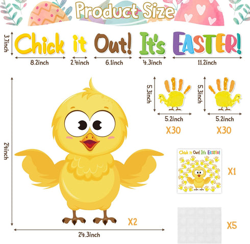 77Pcs Easter Chicks Handprint Bulletin Board Decoration Set, Chick It Out It’s Easter Cutout Chalkboard Wall Decor, Party Border Trim Supply for E...