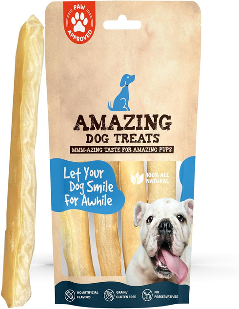 Amazing Dog Treats - Large Collagen Stick - (12 Inch - 4 Count) - Collagen Beef Cheek Rolls for Dogs - 100% Pure Collagen Sticks for Dogs - No Hid...