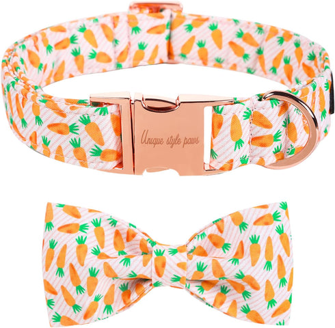 Unique style paws Easter Day Dog Collar with Bow Carrot Pet Collar Best Gift for Small Medium Large Boys Girls-M...