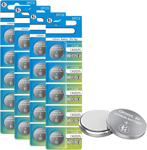 CR2025 Battery 20 Pack - Premium 3V Lithium Coin Cell for Keyless Entry and Watches...