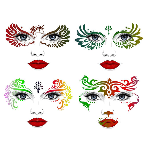 Face Paint Stencils 17pcs Reusable Face Painting Stencils with 4 Sheet Painting Stickers and 1pcs Rhinestone Bling Sticker for Festival Party Deco...