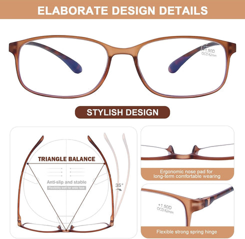 AQWANO 4-Pack Reading Glasses Mens Women 2.0 Computer Blue Light Blocking, Lightweight TR90 Flexible Frame Anti Glare Eye Strain Readers Eyeglasse...