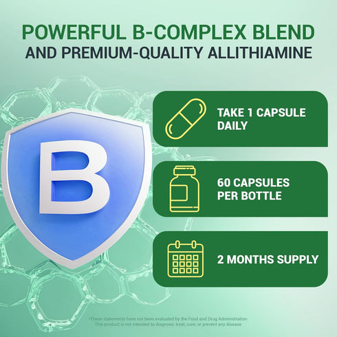 Dr. Berg Natural Vitamin B1 B6 B12 Complex - Allithiamine Vitamin B1 Supplement with 8 Essential Vitamin B Complex for Men & Women Including Thiam...