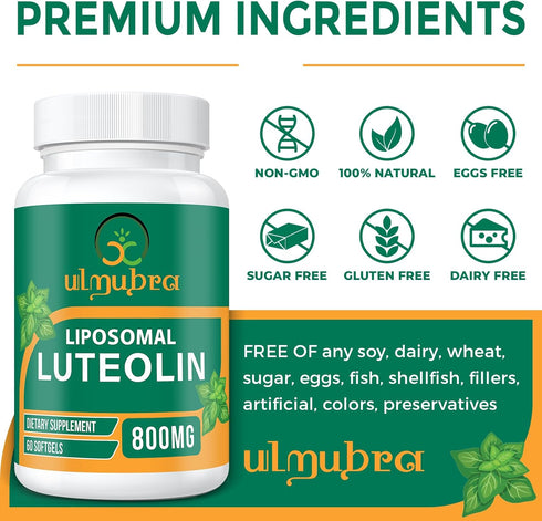 800 MG Liposomal Luteolin Supplement - Maximum Absorption, Premium Antioxidant Supplement for Brain & Overall Well-being, 60 Softgels - 30-Day Sup...