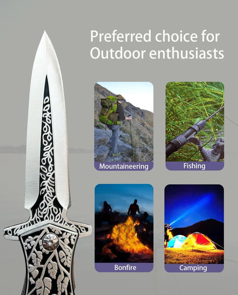 Folding Knife Stainless Steel Blade with 3D Retro Embossed Pattern, Pocket Clip for Men,Sharp Camping Survival Hiking Knives (Sword Type)...