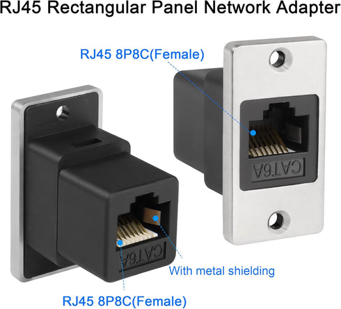 QIANRENON RJ45 Rectangular Panel Network Adapter Cat6A RJ45 8P8C Female to Female Panel Mount Ethernet Connector RJ45 Mounting Network Shield Sock...