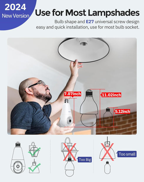 Hugolog 3K Light Bulb Security Cameras Wireless Outdoor-2.4GHz Cameras for Home Security Indoor with AI Sound Processing&Motion Detection,Color Ni...