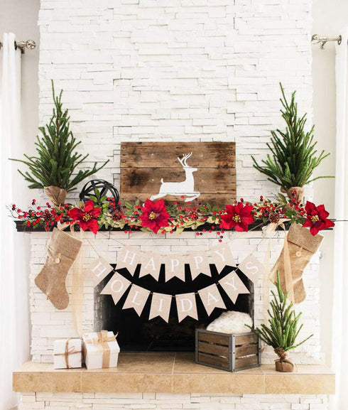 DearHouse 5.3 Ft Berry Christmas Garland, Artificial Poinsettia Garland with Red Berries and Holly Leaves, Pine Cone Garland for Winter Holiday Ne...