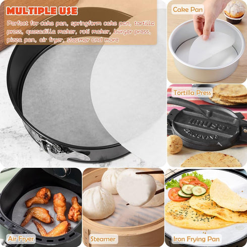 9 Inch Round Parchment Paper, Set of 200, Non Stick Baking Parchment Rounds/Round Baking Paper for Springform Pan, Tortilla Press, Air Fryer and M...