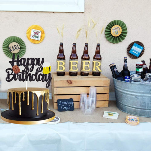 Cheers Cake Topper - Glitter Cheers to 30 40 50 60 Years Birthday Decoration, Gold, 7.5x4.6 inches, 1 pcs...