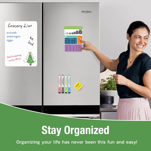 Magnetic Dry Erase Board Whiteboard for Fridge: Small Magnetic White Board for Refrigerator with Kitchen Conversion Chart Magnet, 4 Markers, 1 Era...