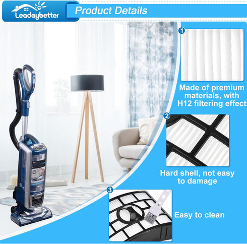 Leadaybetter 2 HEPA + 4 Foam & Felt Filters for Shark Rotator Powered Lift-Away XL Capacity NV755, UV795 Vacuum Cleaner, Compare to Part # XFF750 ...