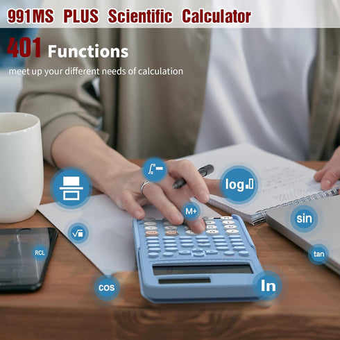 Scientific Calculators School Supplies, ROATEE 401 Functions 2-Line Display with Sliding Cover, Solar Battery Power for Middle High School & Colle...